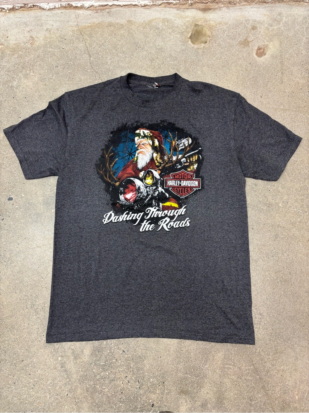 Harley-Davidson Dark Gray Santa Motorcycle Graphic Tee